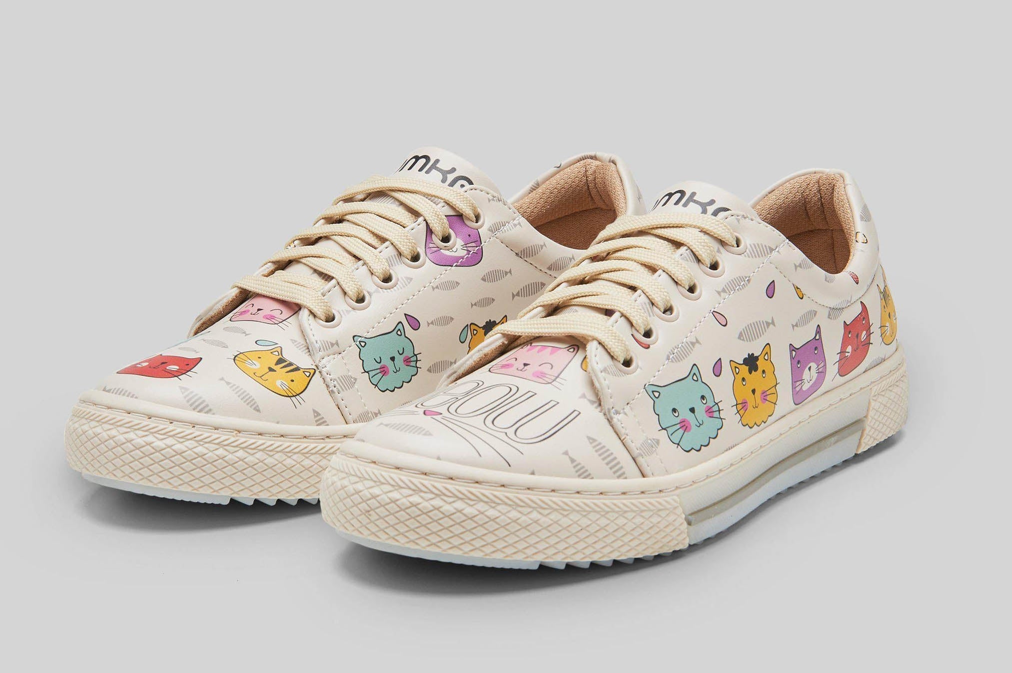 Meow Cats Beige Sneakers BY Mumka - Sneakers available at DOYUF